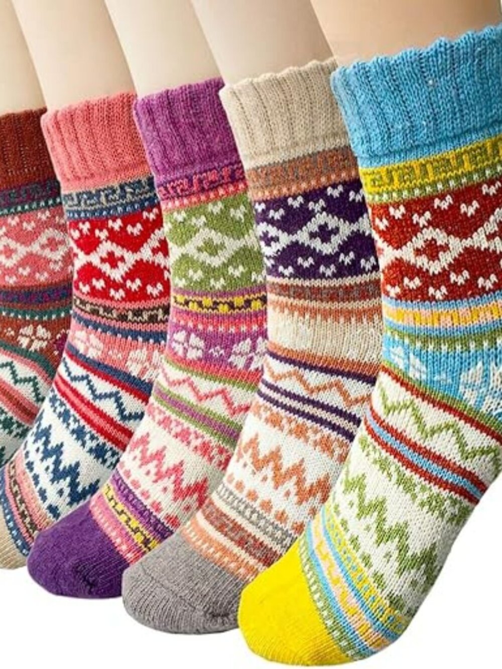 NEW - Colorful 5 Pairs Socks for Women Winter Boot Cozy Crew Vintage Soft Calf